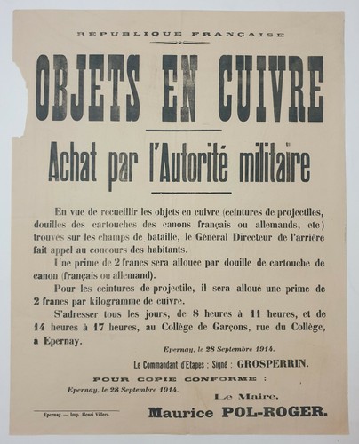 Objets cuivres 1914 - cuivres, affiche