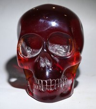 4 "Chine antique rouge ambre Feng Shui homme crâne sculpture