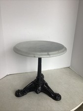 VTG French Bistro Table Cast Iron Base w/ White Marble Top 12" Tall
