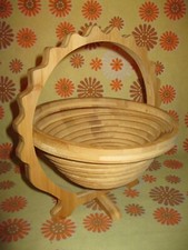 Ancienne CORBEILLE A FRUITS SOLEIL Combiné DESSOUS de PLAT en BOIS Déco Maison