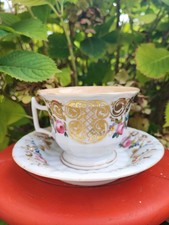 Huge lunch cup and saucers flower decor, Paris porcelain 