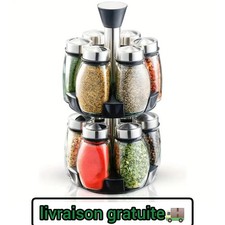 Carrousel à épices rotatif 360° avec 12 pots en verre, étagère à épices de...