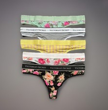 Lot 5 Victoria’s Secret sz M Logo Cotton Thong String Panty Bundle Pack Floral