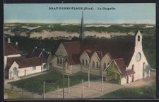 Old postcard Bray-Dunes-Plage, La Chapelle et les dunes in the background 