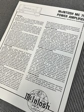 MCINTOSH MC 752 AMPLIFIER: TECHNI-DATA QUICKSHEET J01140