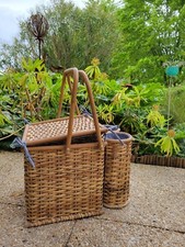 PANIER OSIER ROTIN PIQUE-NIQUE PORTE BOUTEILLE PROMENADE VINTAGE   🍒🥖🌮🍰
