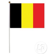 Drapeau Belgique avec Bâton 30x45cm - Supporter Football Diables Rouges Officiel