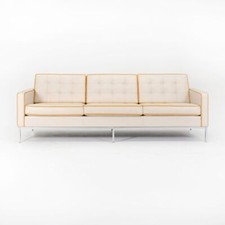 2012 Florence Knoll Three Seat Leather Sofa w/ Custom Leather and Chromed Base