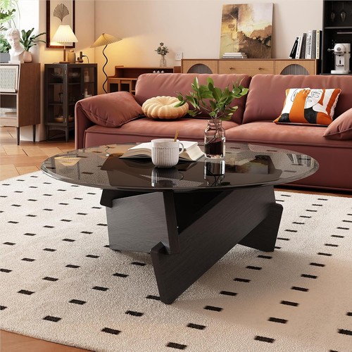 Round glass coffee table - coffee,