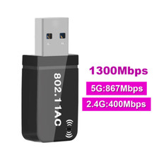AC 1300Mbps Mini Clé WLAN Dual Band 2.4GHz/5GHz Dongle USB 3.0 Wifi Adaptateur