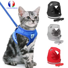 Harnais Ajustable Chat Chien avec Laisse Collier Confortable Respirant Nylon