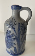 Ancienne Carafe Cruche à liqueur Grès d'Alsace Signé Betschdorf Gris bleu Coq