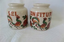 2 pots en grés Digoin Grespots - sel et confiture- décor au coq