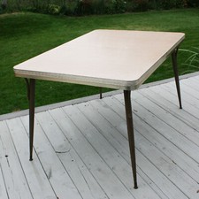 Vintage Formica Kitchen Dinner Table Dinette Retro Atomic Age Wood Grain Diner