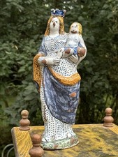 Vierge Couronnée D’accouchée En Faïence Polychrome - France - XVIII Eme Siècle