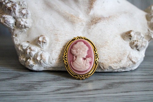 Broche camée vintage - , rose