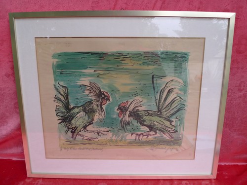 Lithographie kamphähne hofner - kamphähne,