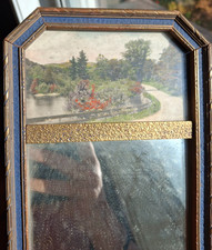 Victorian Trumeau Wall Mirror with Cobalt Blue Trim Paint