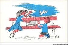 CAR-ABKP11-0941-ILLUSTRATOR - TWO CHILDREN RELEASING A BIRD FROM A CAGE - FL