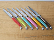 Set of 7 Laguiole Jean Dubost Serrated Knives mulit- Color Handles INOX FRANCE