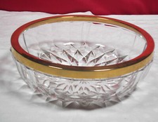 VAL St LAMBERT Large Hollow Crystal Cut Metal Edge - 24cm