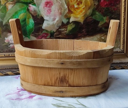 Ancien seau bois ovale - ancien,