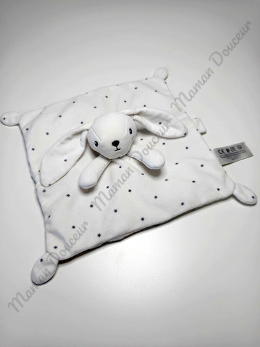 Doudou plat carré lapin - carré, blanc
