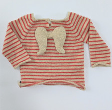 Oeuf Angel Sweater 100% Baby Alpaca Striped Sweater Angel Wings Orange 18 Months