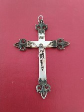 Ancien Pendentif Croix Jésus Argent & Nacre Mother of Pearl Solid Silver Cross