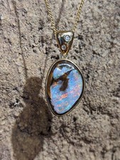 Red Boulder Opal pendant handmade unique red  blue jewelry pendant with diamond