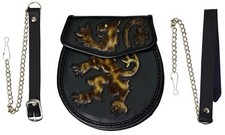 Sporran Semi-Robe Lion Rampant Fourrure Argent Stud Sporran