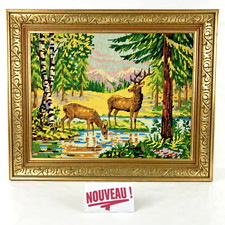 Vintage Painting/Frame Canvases Tapestry Deer Embroidery Deer Forest Landscape