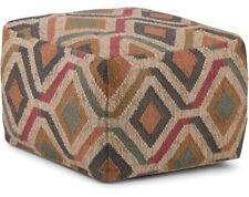 SIMPLIHOME Johanna 20 Inch Boho Square Pouf in Multi-Color Kilim Woven Jute F...