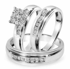 1.50 CT Imitation Diamant pour Lui & Elle Mariage Trio Bague Parure 14K or Blanc