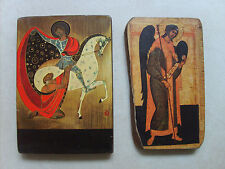 Lot de 2 icônes religieuses St Martin et St Michel sur bois de 15 cm et 14,5 cm
