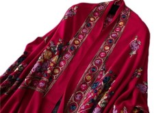Grand Châle brodé Bordeau