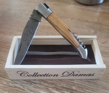couteau de poche damas pliant  dans sont coffret en bois 12 cm