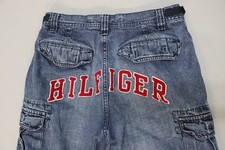 Tommy Hilfiger Jeans Mens 32x30 Blue Denim Cargo Baggy Spell Out Embroidered 90s