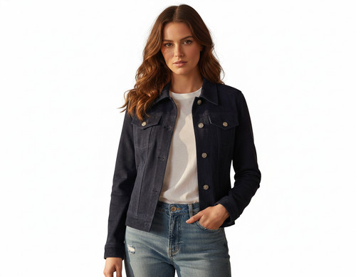 Veste bleu marine motard - , cuir