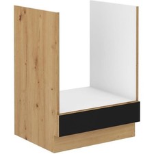 MODENA - Meuble bas four - 60 x 52 x 82 cm - Chene artisan / Noir mat - Plan ...