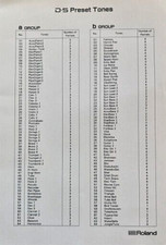 Roland D-5 Synthesizer Quick Lookup Preset Tones List, Original Roland Info Card
