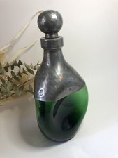 Green and Pewter Glass Bottle / Carafe - Ball Cap - Made in France