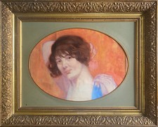 Tableau HST/P "Portrait de femme à la rose" Art déco, vers 1930 + cadre