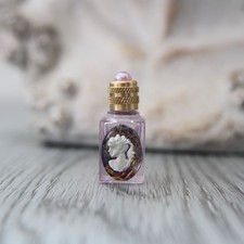 3.7 cm high, empty perfume miniature, glass bottle cameo decor