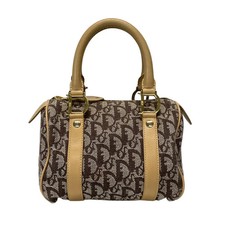 Auth DIOR/ChristianDior Trotteur Cream Dark Brown Beige Jacquard Leather Handbag