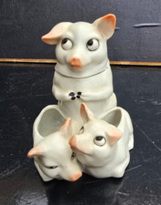 CONDIMENT SERVICE PIGS MUSTARD SALT SHAKER PEPPER SHAKER PORCELAIN EP.1900