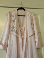 Vintage Odette Barsa Peignoir Robe Gown Set Boudoir Pink Appliqué & Lace