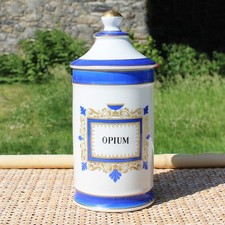 Ancien pot à pharmacie Opium / Porcelaines de Couleuvre / Apothicaire