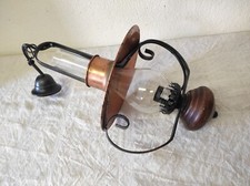 Ancienne Suspension Lustre en bois fer et cuivre