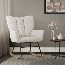 Chaise à bascule beige structure en acier pieds en bois fauteuil à bascule relax